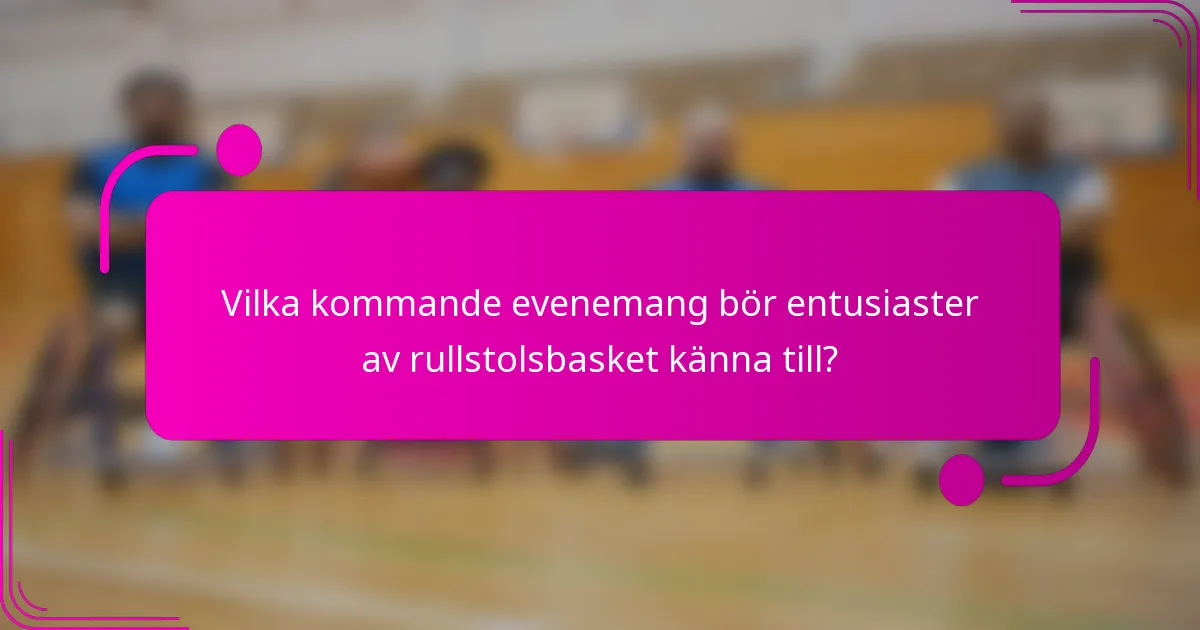 Vilka kommande evenemang bör entusiaster av rullstolsbasket känna till?